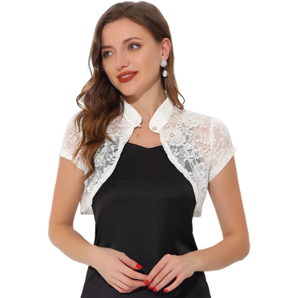 Allegra K White Lace Cropped Bolero Shrug